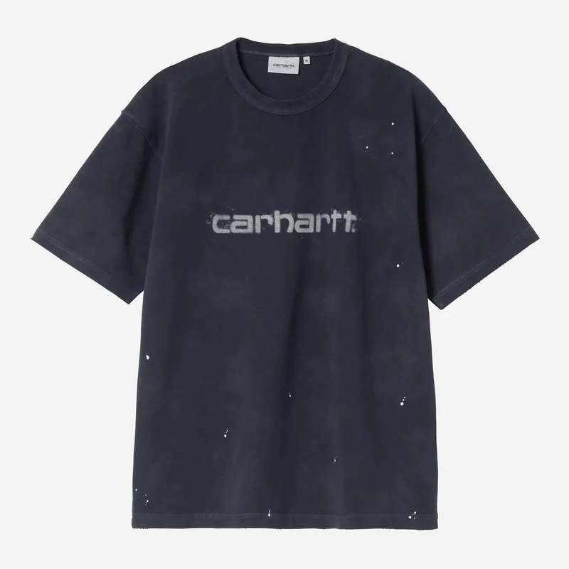 Carhartt WIP Herren-Maler-T-Shirt | Dunkelblaues Destroy-Wasch-Spritzer-Muster