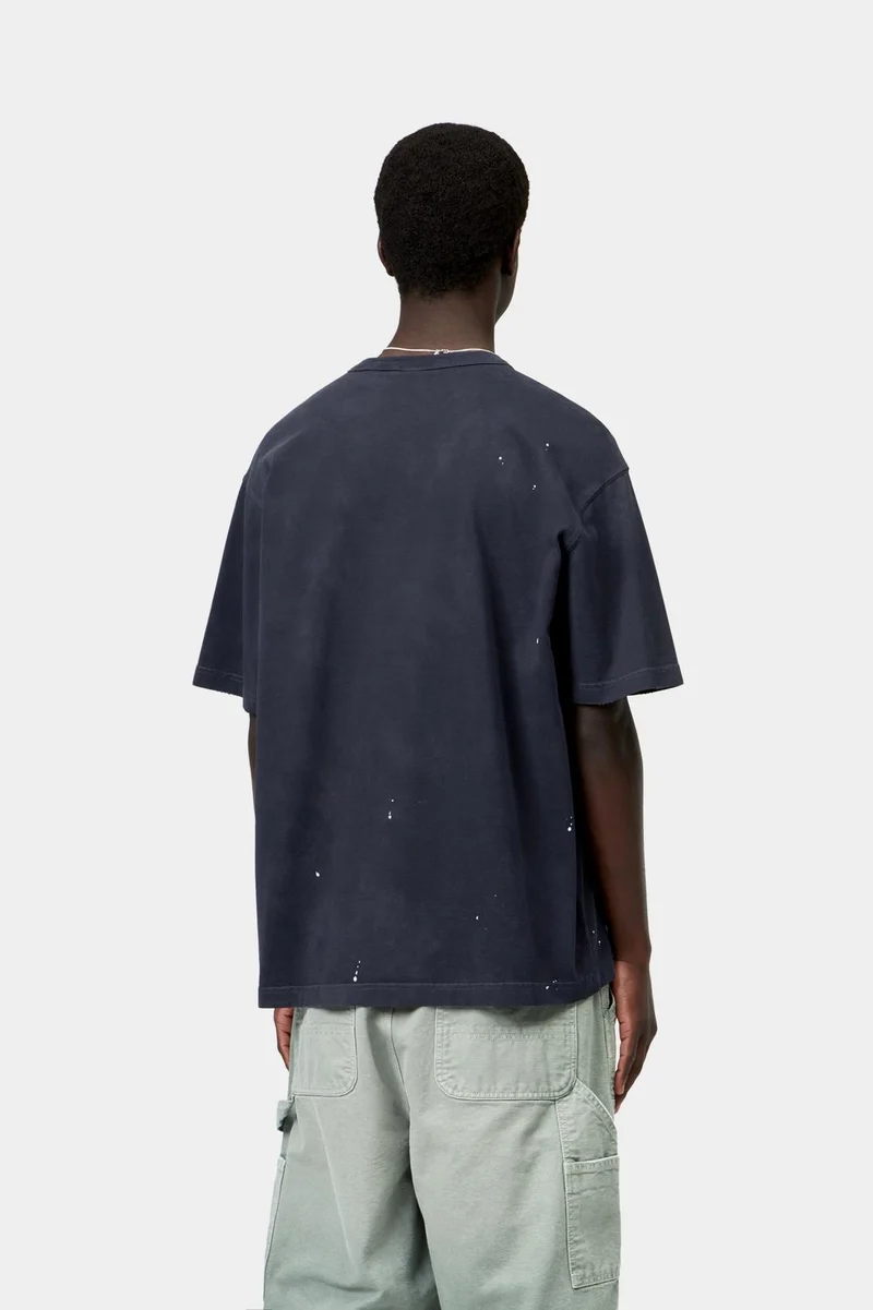 Carhartt WIP Herren-Maler-T-Shirt | Dunkelblaues Destroy-Wasch-Spritzer-Muster