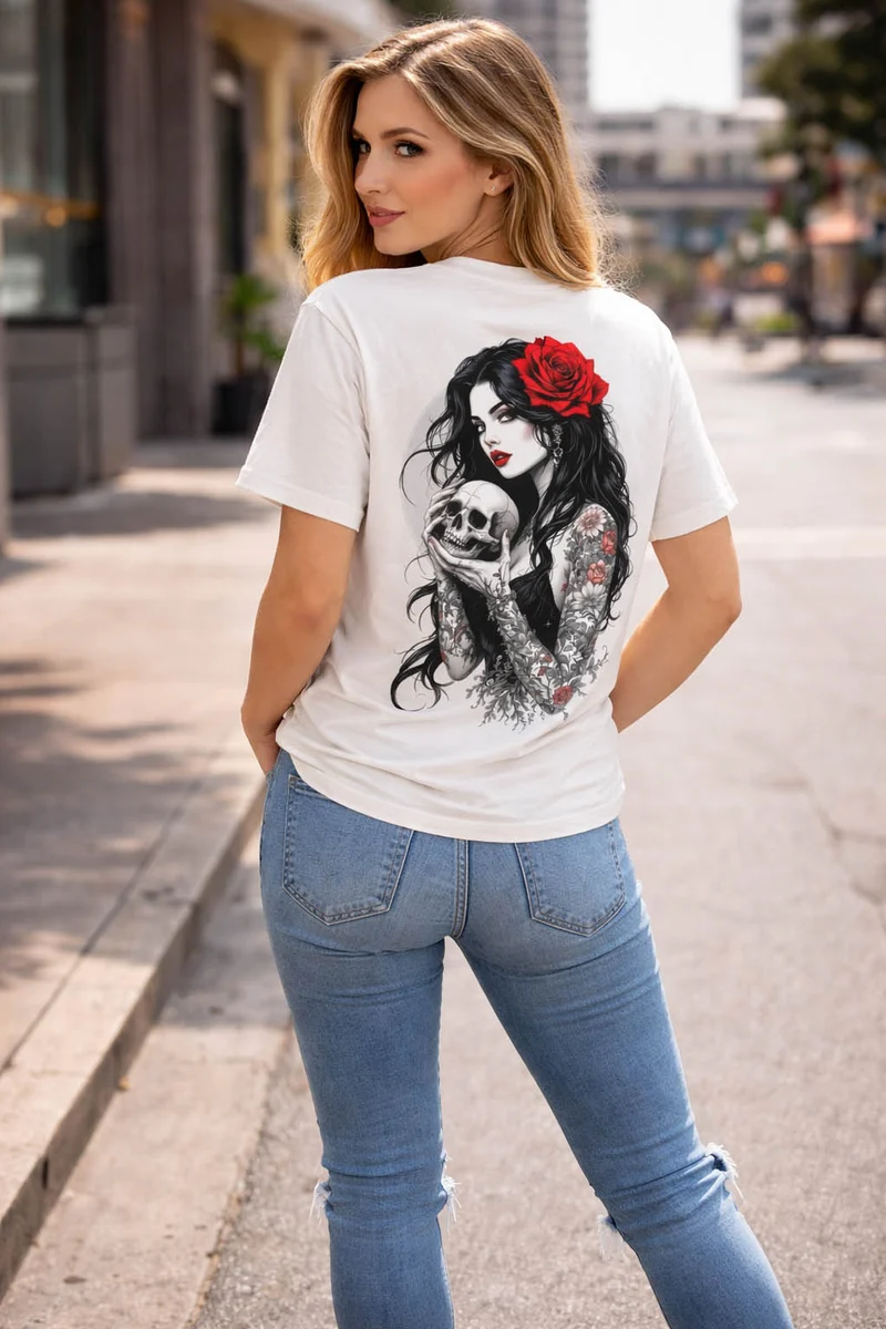 T-Shirt - Gothic Girl with Skull