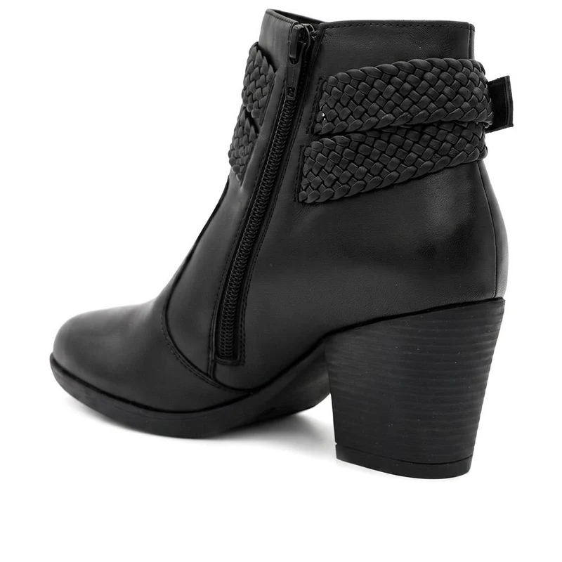 Bellissimo Leather Woven Strap Detail Ankle Boots - BELRNB44007 / 330 081 - Black