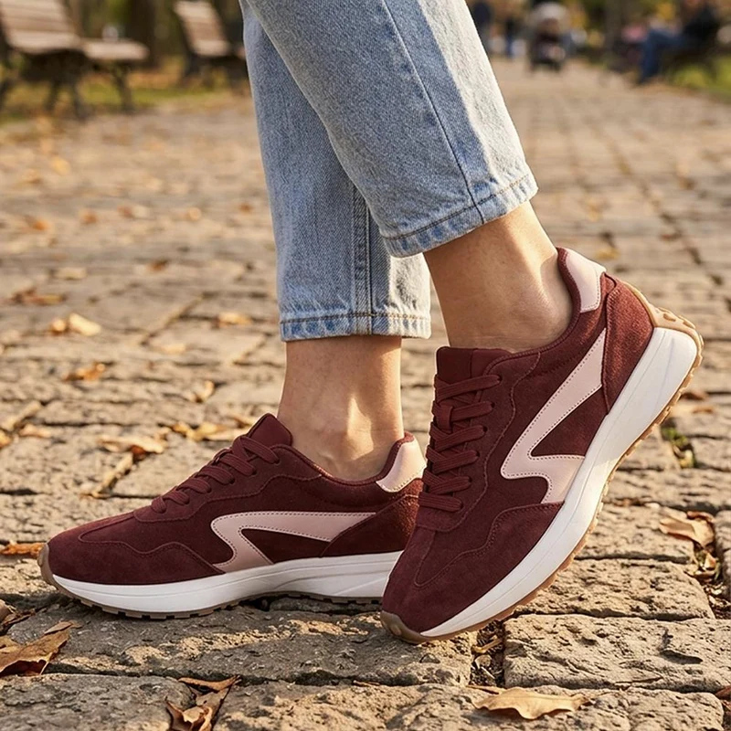 Bellissimo Leather Lace Up Sporty Trainers - BELDINGX44003 / 330 348 - Burgundy