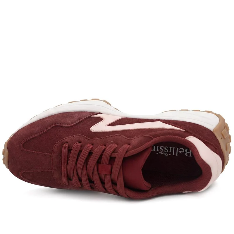 Bellissimo Leather Lace Up Sporty Trainers - BELDINGX44003 / 330 348 - Burgundy