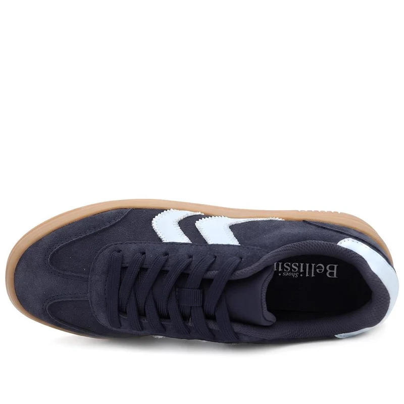 Bellissimo Leather Platform Lace Up Trainers - BELDINGX44006 / 330 349 - Navy