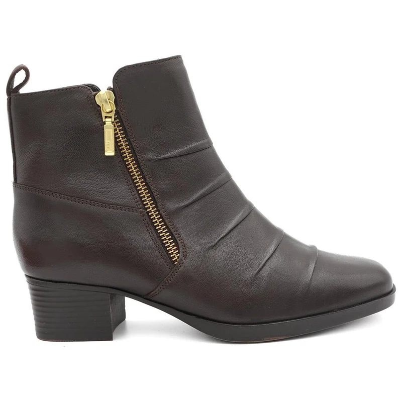 Smart Leather Zip Fasten Block Heel Ankle Boots - MAGNU44009 / 330 058 - Chocolate