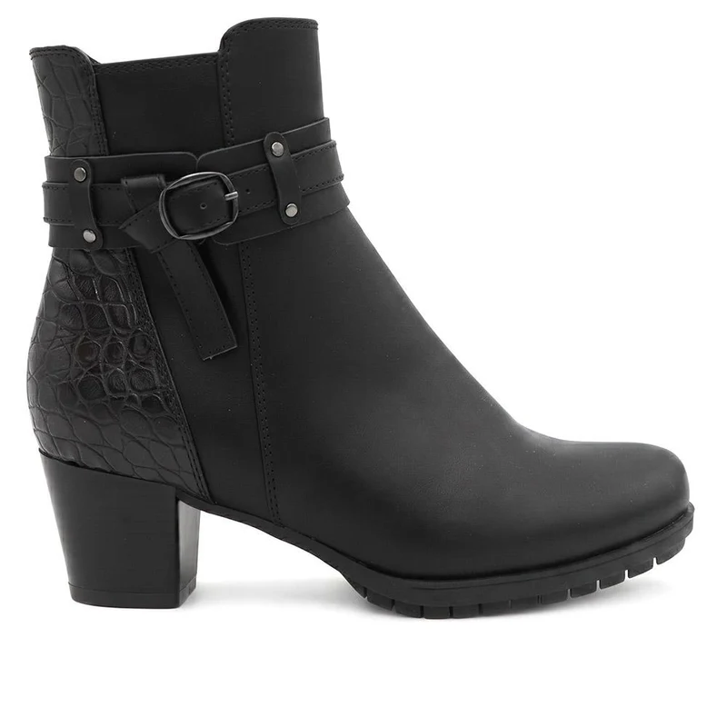 Warm Lined Smart Block Heel Ankle Boots - WOIL44003 / 330 085 - Black Multi