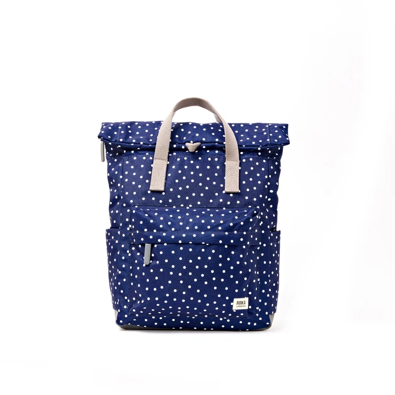 ROKA Canfield B Navy Pola Dot Medium Tasche aus recyceltem Canvas