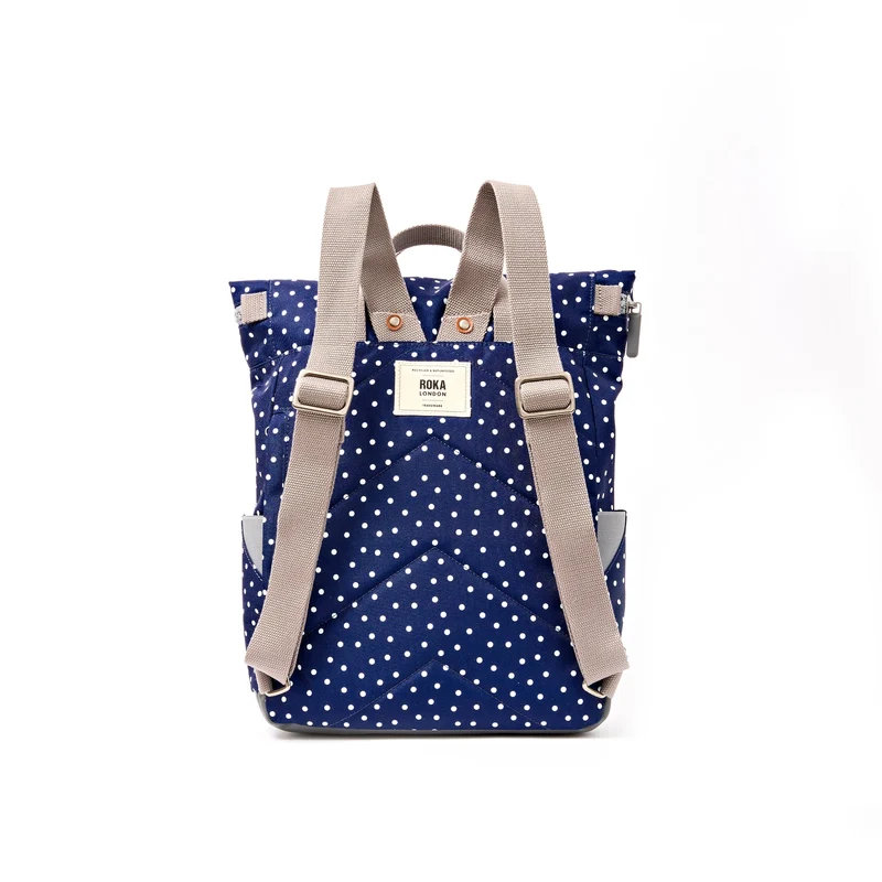 ROKA Canfield B Navy Pola Dot Medium Tasche aus recyceltem Canvas
