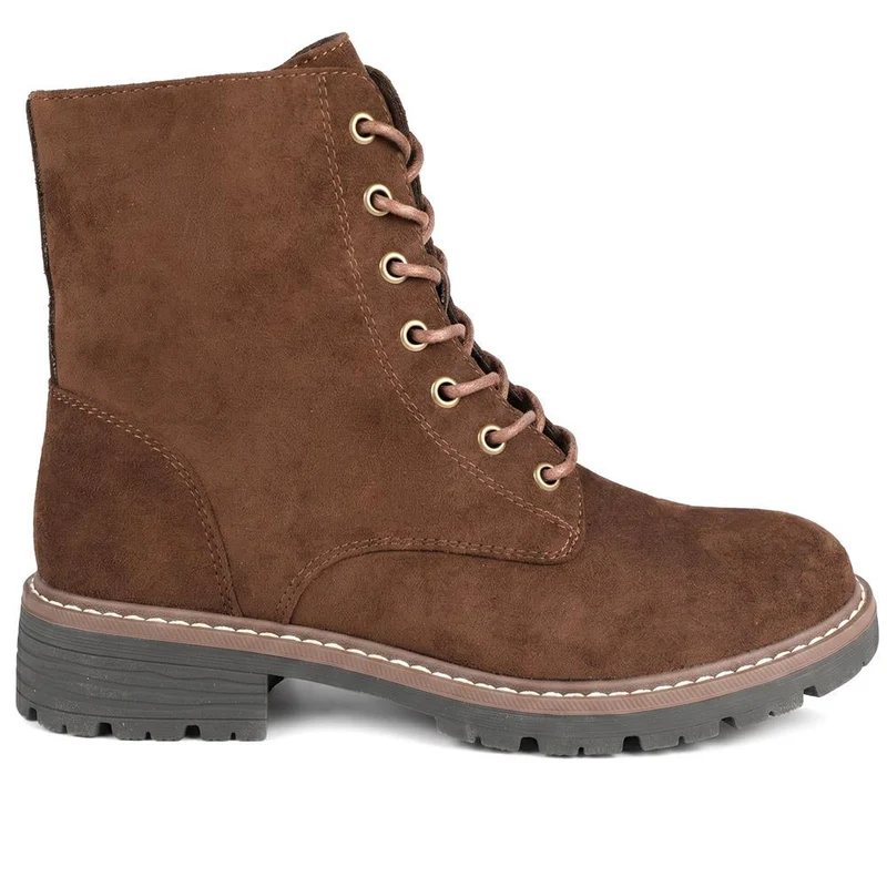 Lace Up Ankle Boots With Warm Lining - WBINS44000 / 329 764 - Chocolate