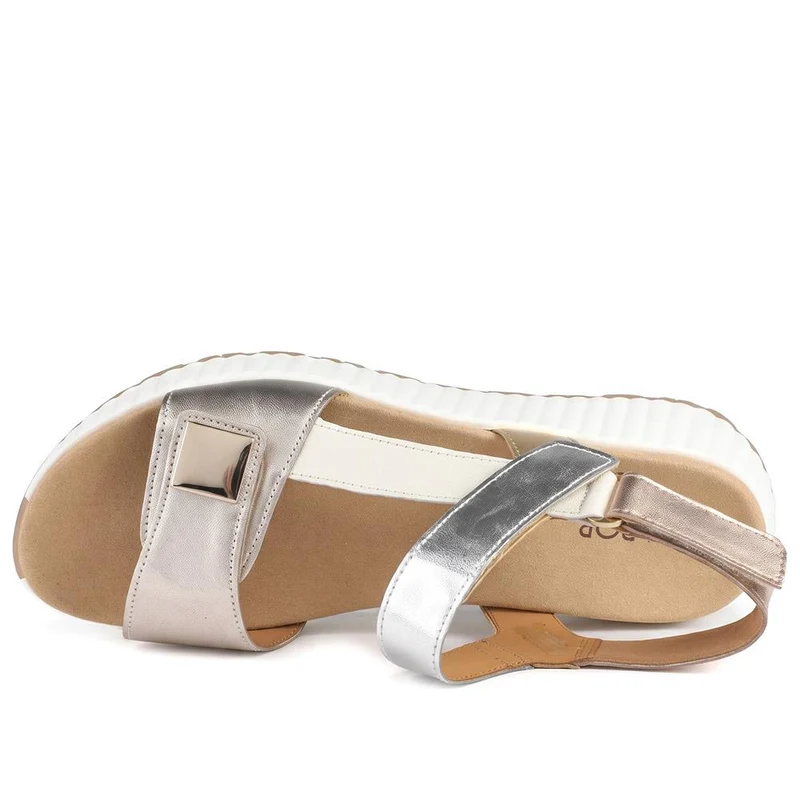 Gabor Leather Touch Fasten Platform Sandals - GABC43521 / 330 460 - Metallic