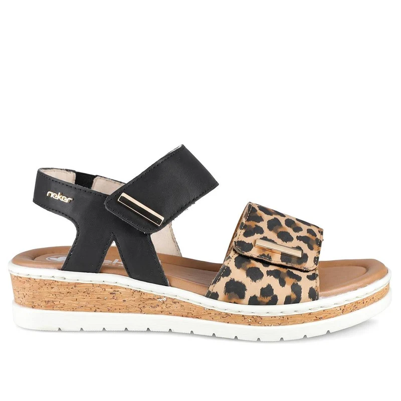Rieker Adjustable Fasten Wedged Sandals - RKR43084 / 330 735 - Black Leopard