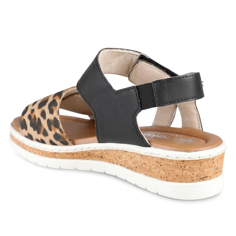 Rieker Adjustable Fasten Wedged Sandals - RKR43084 / 330 735 - Black Leopard