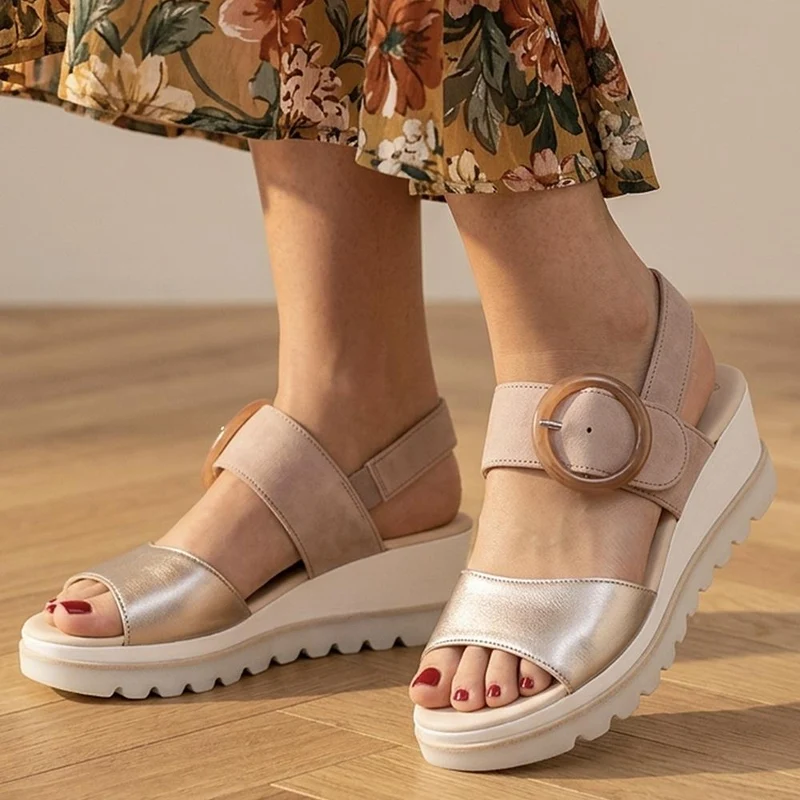 Gabor Wedge Heel Buckled Sandals - GABC43525 / 330 707 - Gold