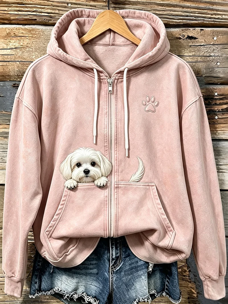 Shelezi - Kuscheliger Kapuzen Pullover Mit Reißverschluss Und Pfotenabdruck