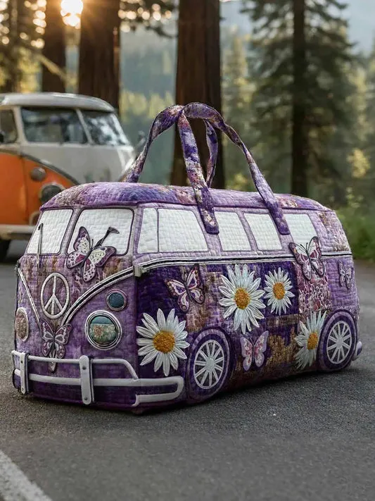 RetroBloom – Gesteppte Reisetasche mit Vintage Wohnmobil Motiv