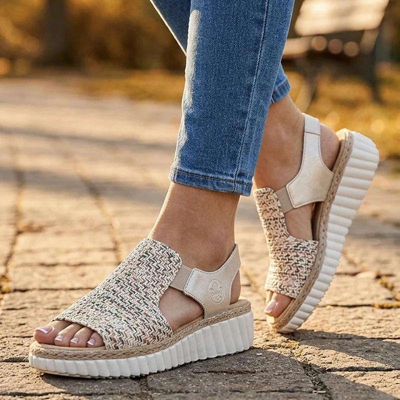 Rieker Extra Wide Antistress Slip On Sandals - RKR43082 / 330 733 - Beige Multi
