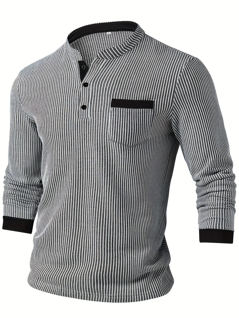 Deegan - Langärmliges Henley Hemd Mit Strukturiertem Gestreiftem Kragen