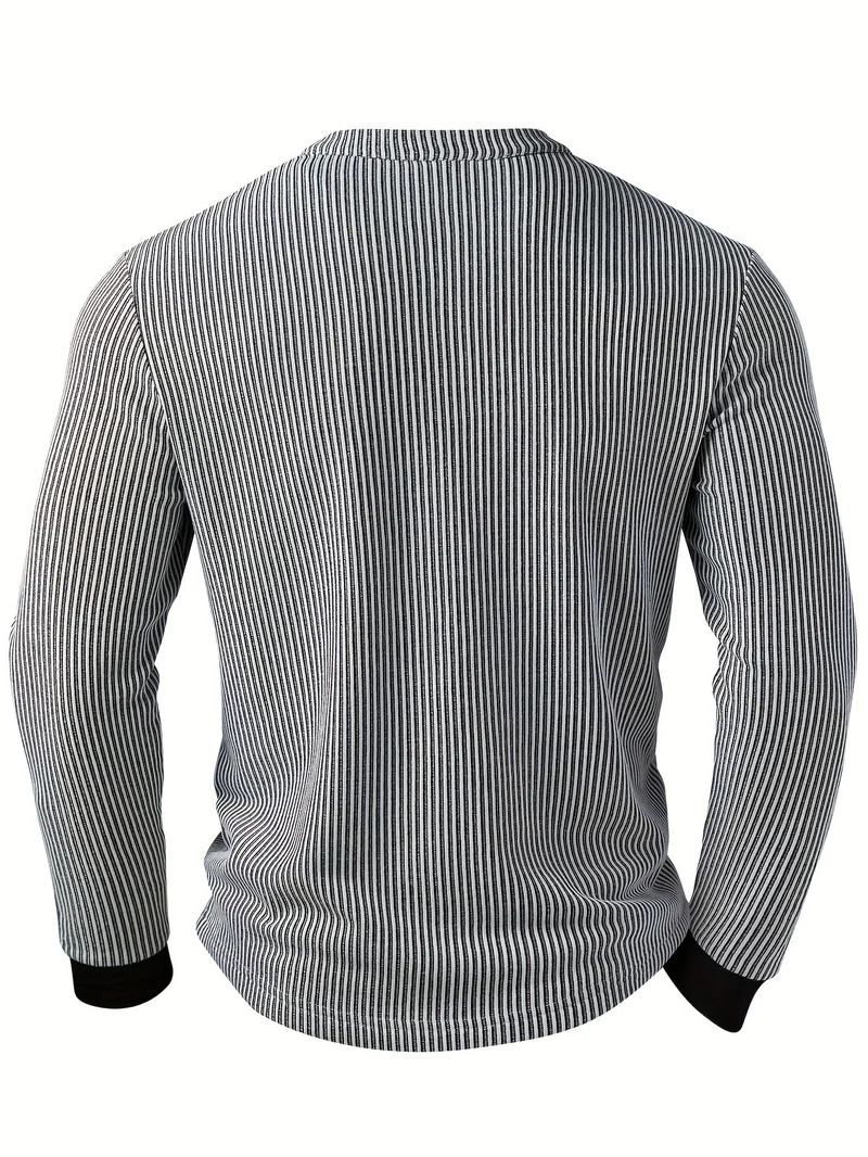 Deegan - Langärmliges Henley Hemd Mit Strukturiertem Gestreiftem Kragen
