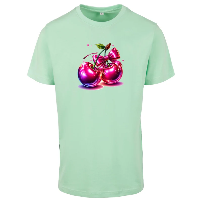 Pink Cherry T-Shirt – Damen Shirt mit glänzendem Kirschen-Print