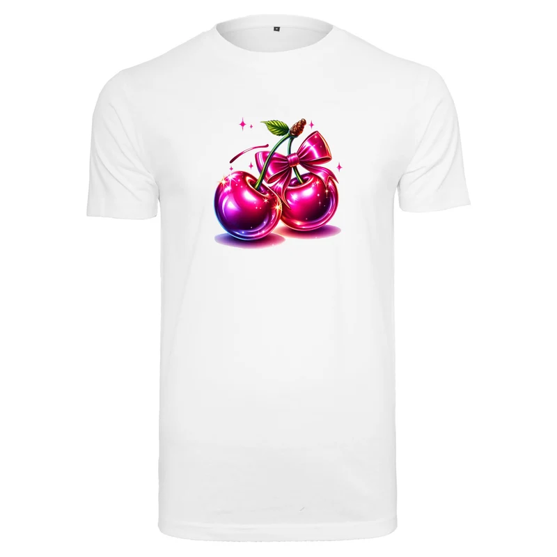 Pink Cherry T-Shirt – Damen Shirt mit glänzendem Kirschen-Print