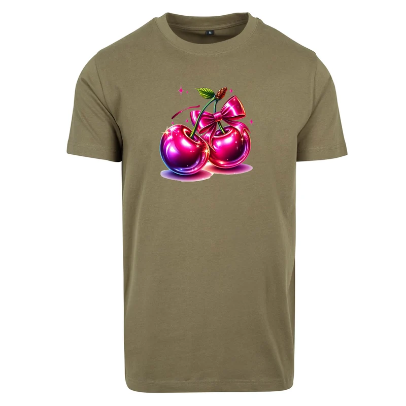 Pink Cherry T-Shirt – Damen Shirt mit glänzendem Kirschen-Print