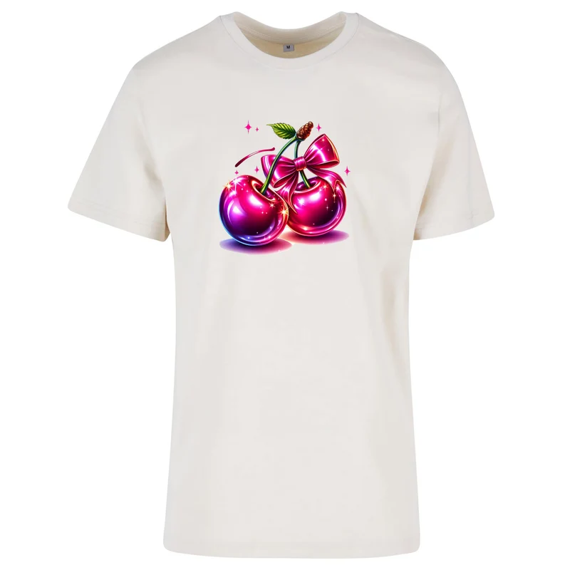Pink Cherry T-Shirt – Damen Shirt mit glänzendem Kirschen-Print