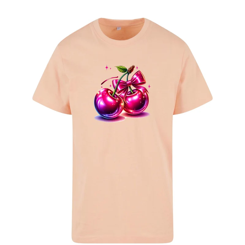 Pink Cherry T-Shirt – Damen Shirt mit glänzendem Kirschen-Print