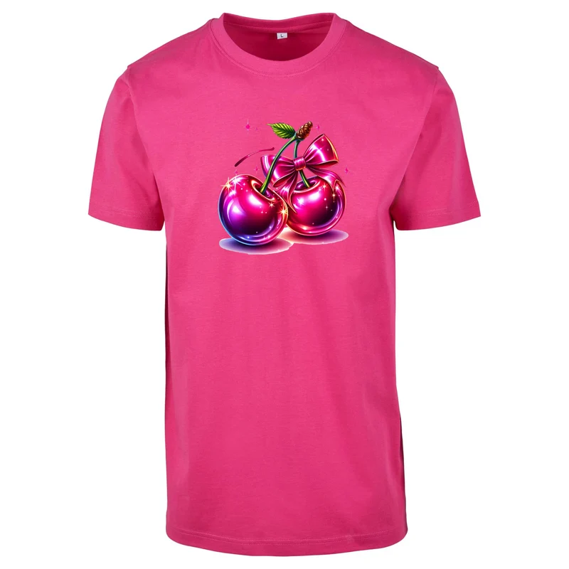 Pink Cherry T-Shirt – Damen Shirt mit glänzendem Kirschen-Print