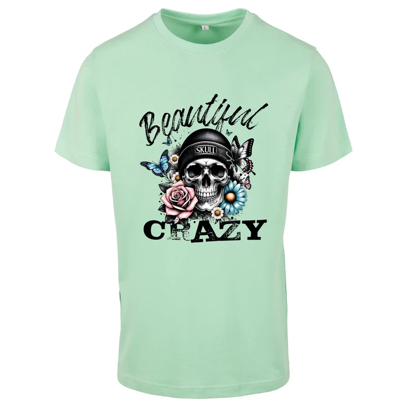 Beautiful Crazy Skull T-Shirt – Damen Baumwollshirt mit Skull Flower Print