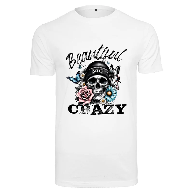 Beautiful Crazy Skull T-Shirt – Damen Baumwollshirt mit Skull Flower Print