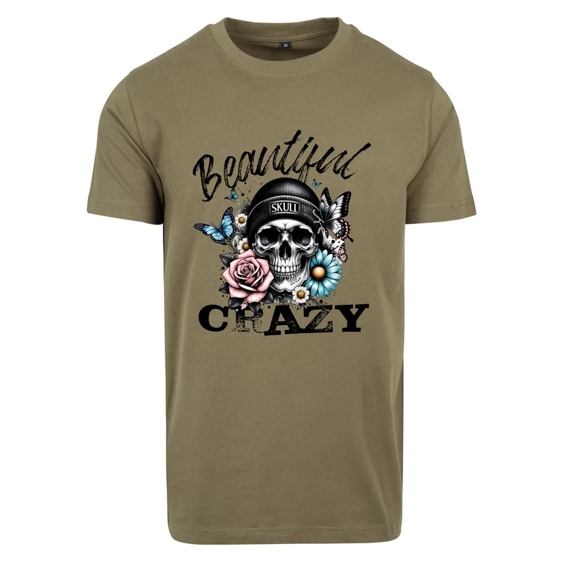 Beautiful Crazy Skull T-Shirt – Damen Baumwollshirt mit Skull Flower Print