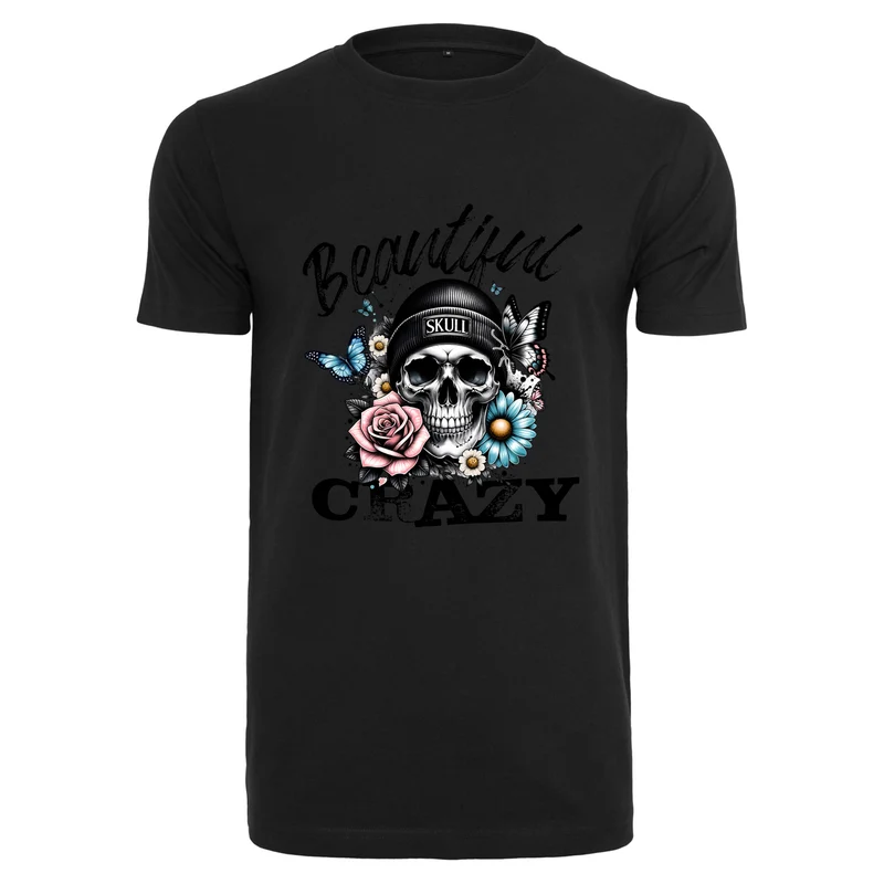 Beautiful Crazy Skull T-Shirt – Damen Baumwollshirt mit Skull Flower Print