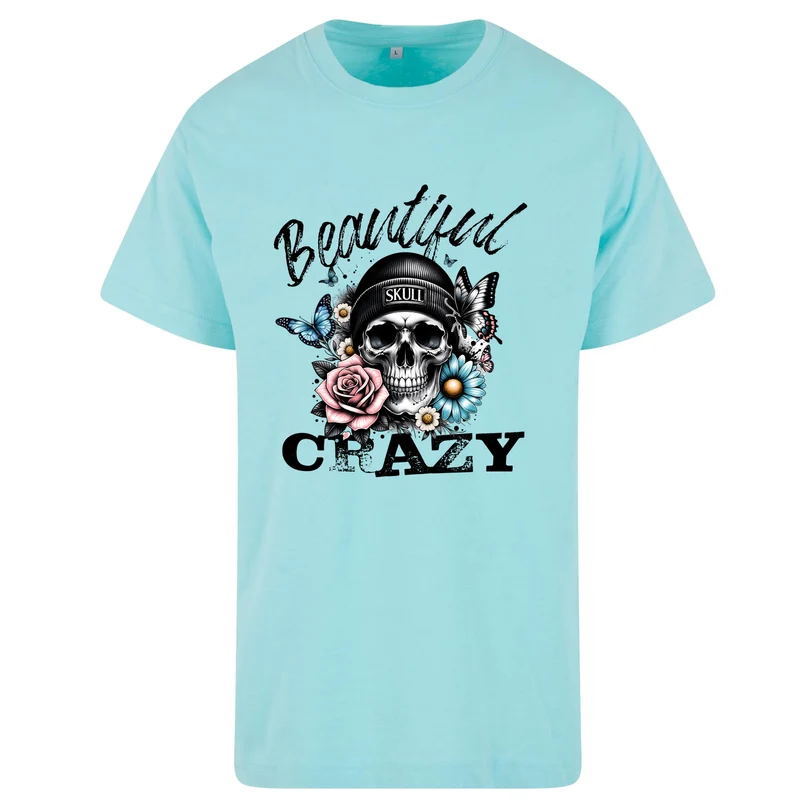Beautiful Crazy Skull T-Shirt – Damen Baumwollshirt mit Skull Flower Print