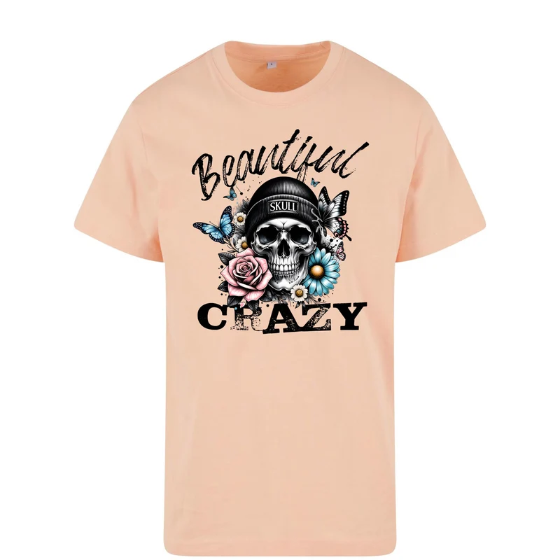 Beautiful Crazy Skull T-Shirt – Damen Baumwollshirt mit Skull Flower Print
