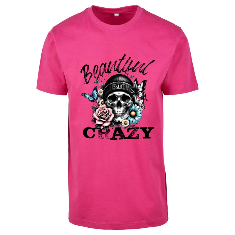 Beautiful Crazy Skull T-Shirt – Damen Baumwollshirt mit Skull Flower Print