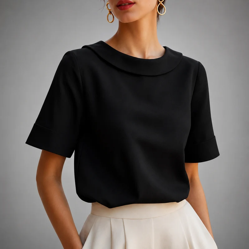Genila – Bluse Mit Kurzen Ärmeln Und Rundkragen