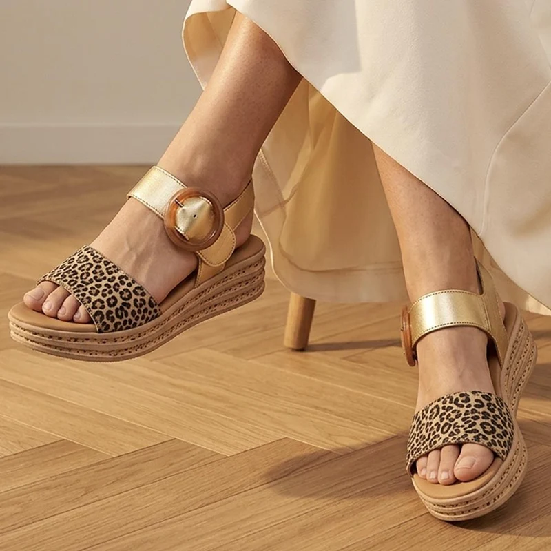 Gabor Leather Adjustable Fasten Wedge Sandals - GABC43005 / 330 726 - Gold Multi