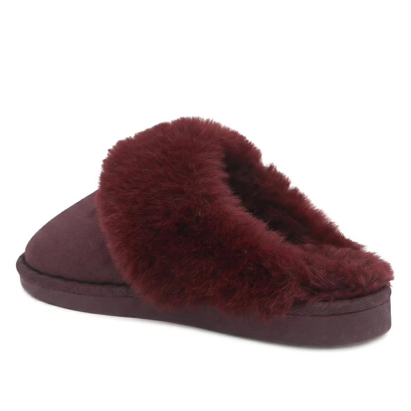 Wide Fit Luxury Faux Fur Slippers - GALOP44005 / 330 022 - Burgundy