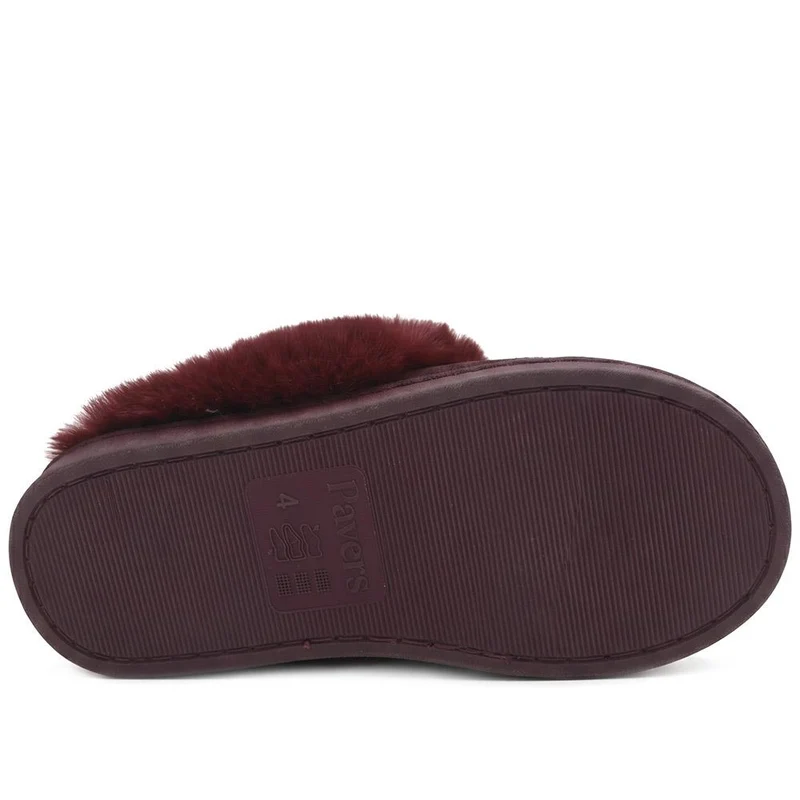 Wide Fit Luxury Faux Fur Slippers - GALOP44005 / 330 022 - Burgundy