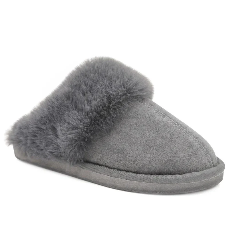 Luxury Faux Fur Lined Warm Mule Slippers - GALOP44006 / 330 024 - Grey