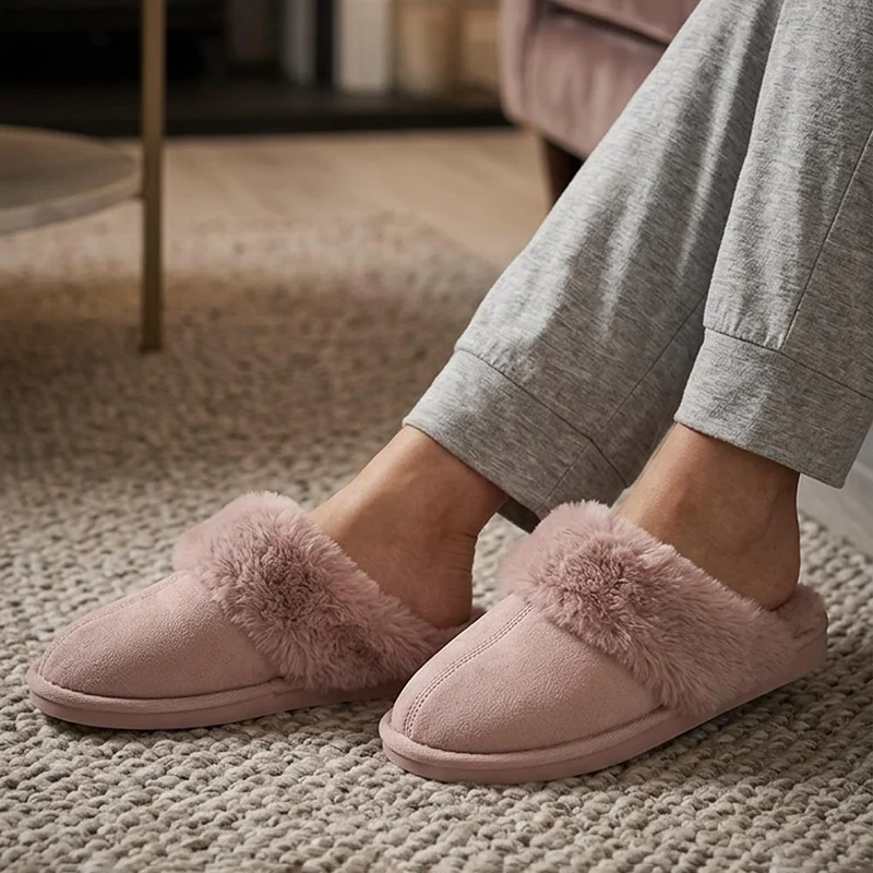 Luxury Faux Fur Lined Warm Mule Slippers - GALOP44006 / 330 024 - Blush