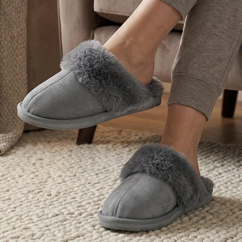 Luxury Faux Fur Lined Warm Mule Slippers - GALOP44006 / 330 024 - Grey
