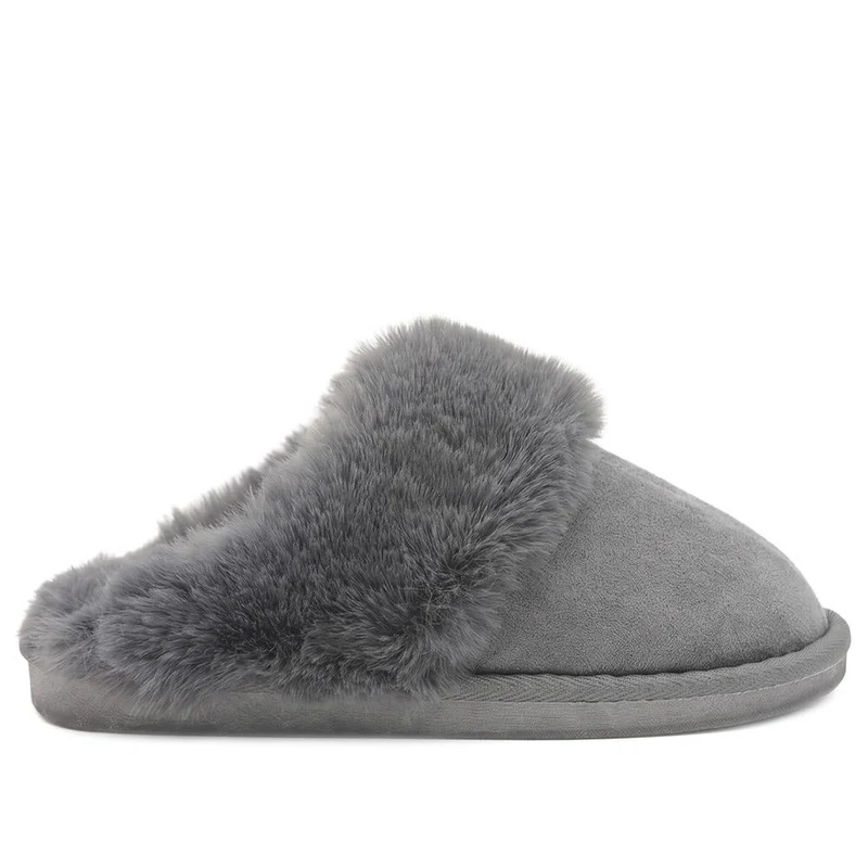 Luxury Faux Fur Lined Warm Mule Slippers - GALOP44006 / 330 024 - Grey