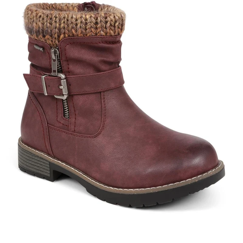 Extra-Wide Knitted Cuff Ankle Boots - BEE / 324 435 - Burgundy