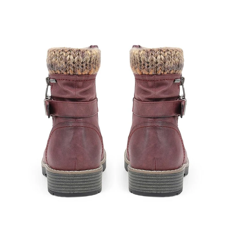 Extra-Wide Knitted Cuff Ankle Boots - BEE / 324 435 - Burgundy