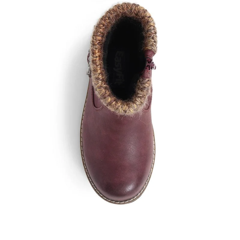 Extra-Wide Knitted Cuff Ankle Boots - BEE / 324 435 - Burgundy