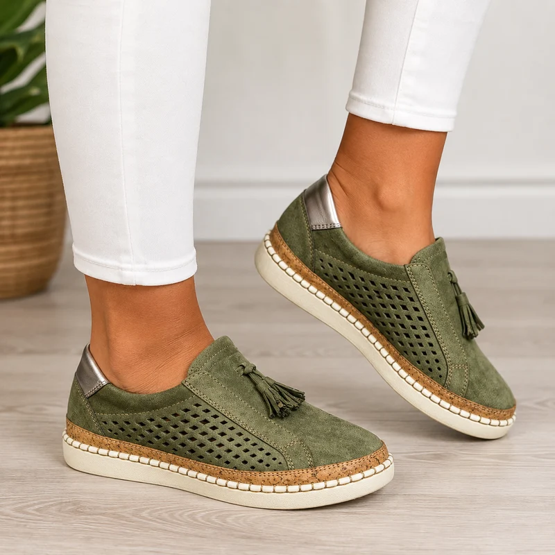 Sheyzina – Perforierte Slip On Loafer mit Quaste Und Plateau Sohle
