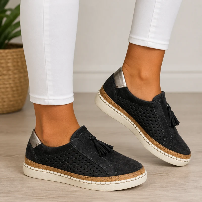 Sheyzina – Perforierte Slip On Loafer mit Quaste Und Plateau Sohle