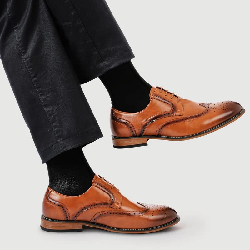 Wide Fit Smart Lace-Up Shoes - XINGH42001 / 327 938 - Tan
