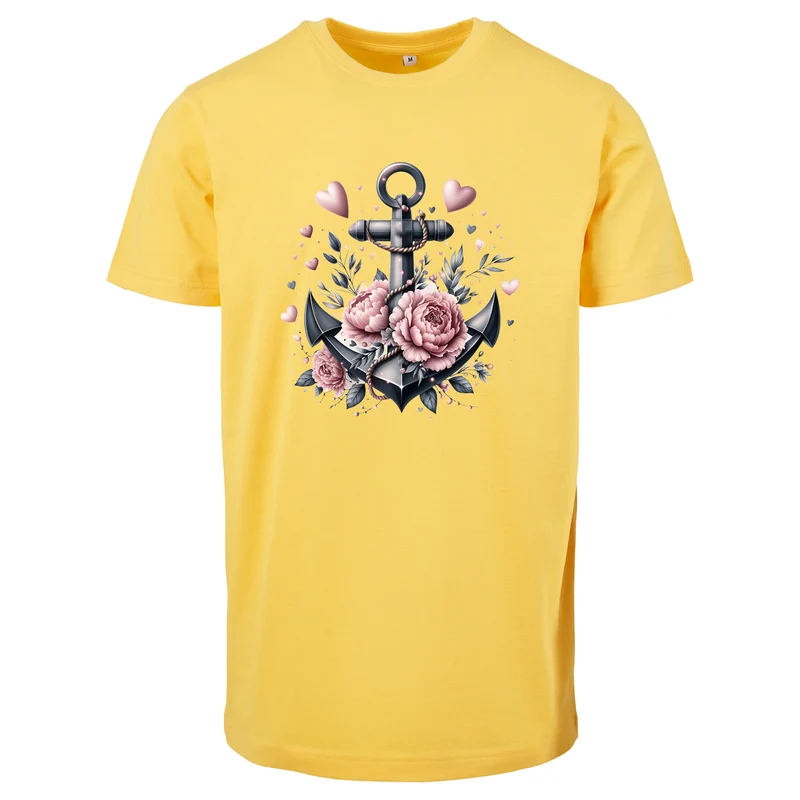 Anker Schwarz T-Shirt – Damen Shirt mit floralem Anker-Motiv