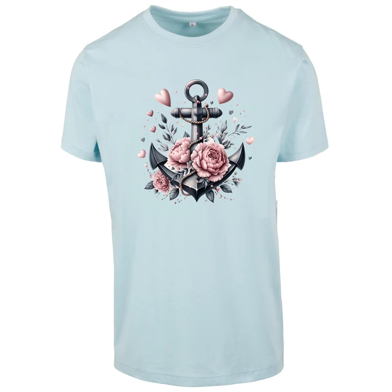 Anker Schwarz T-Shirt – Damen Shirt mit floralem Anker-Motiv